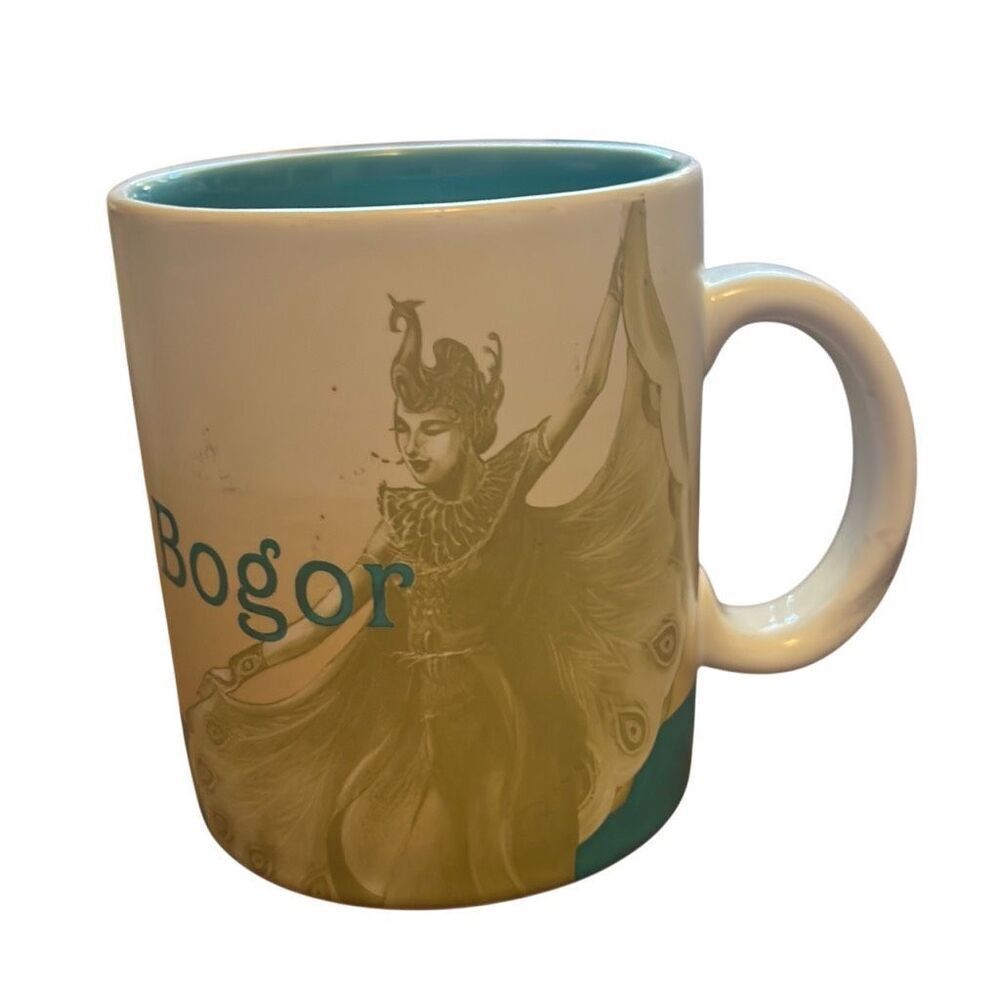 Starbucks Collector Series Bogor Indonesia Ceramic Coffee Mug 16oz Teal Interior